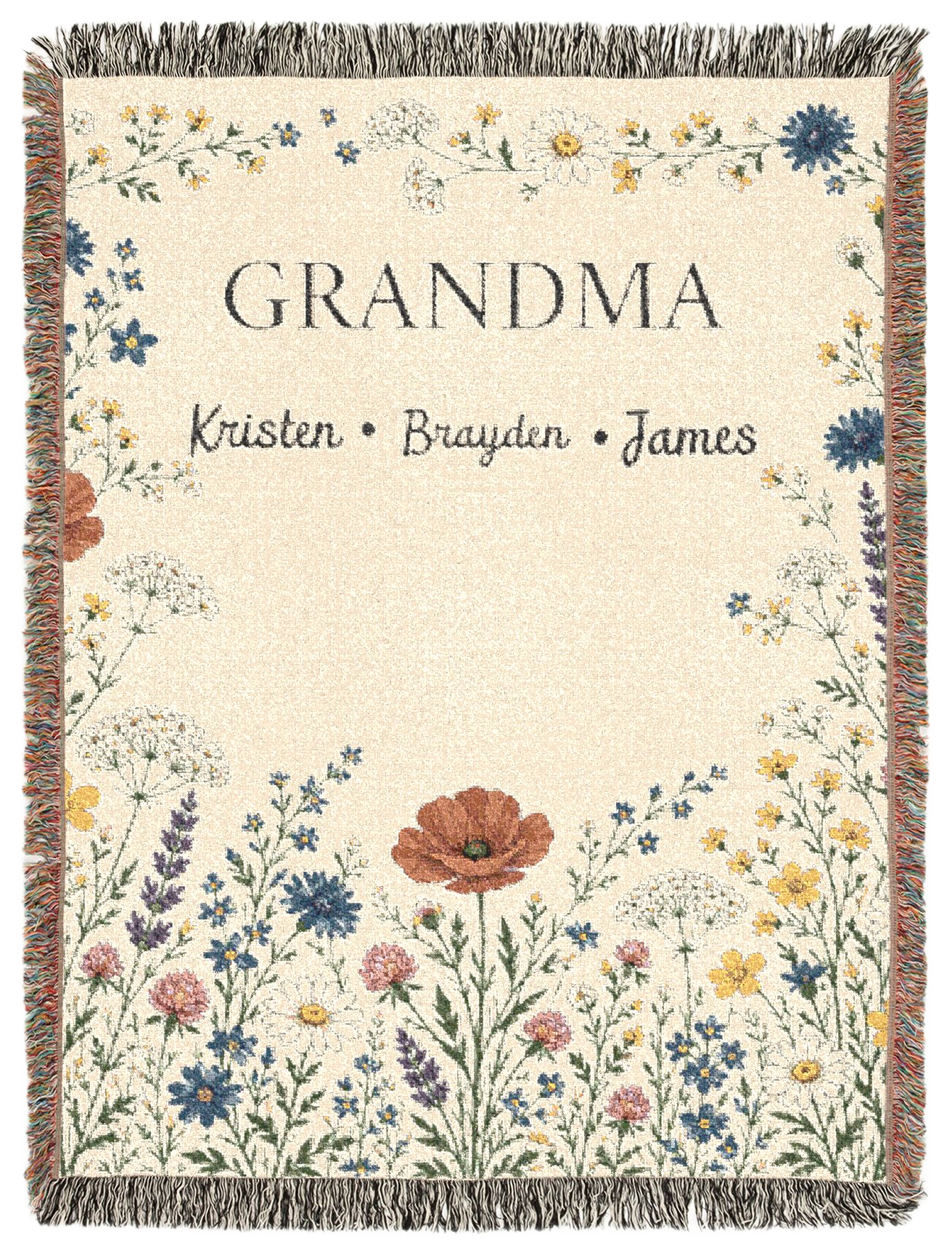 Personalized Grandma garden blanket shown upright on a plain background